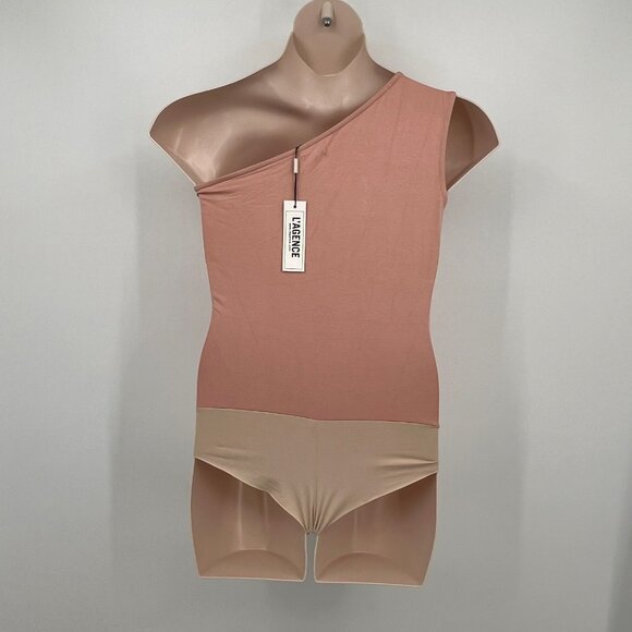 L’AGENCE Dina One Shoulder Bodysuit Size M Rusting Brown Basic Stretch - Picture 3 of 8